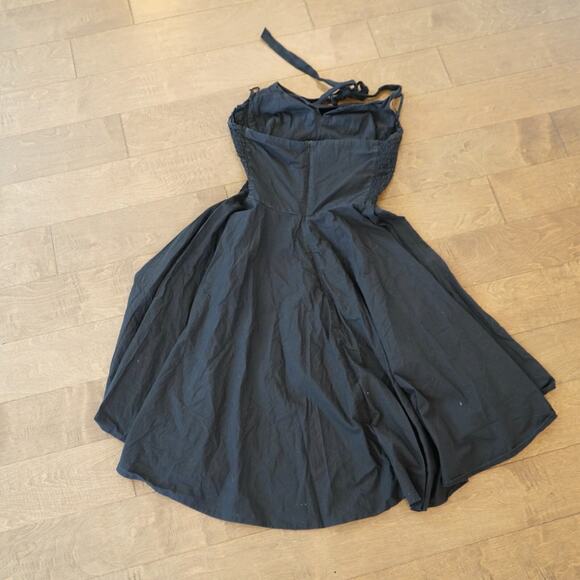 Trashy Diva Fit & Flare Dress Women Large Black Smocked Trim Wide Strap Back Zip - Picture 4 of 8